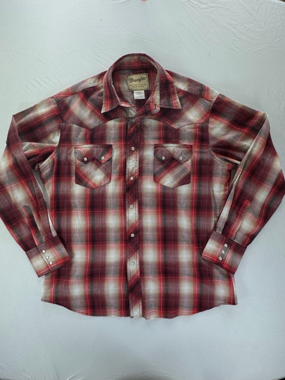 Wrangler Western Snap Shirt Red Plaid Pearl Buttons Mens Large
